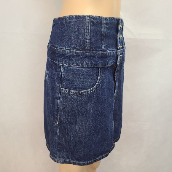 New RE/DONE Corset Mini Skirt in Indigo Flow Denim Womens (26) Small Defect-$285 - Picture 9 of 11